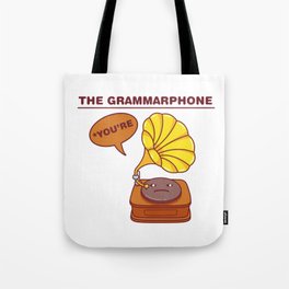 The Grammarphone - Funny Gramophone Wordplay Tote Bag | Dictionary, Wordplay, Literary, Grammar, Book, Oxford, Mistake, School, English, Writing 
