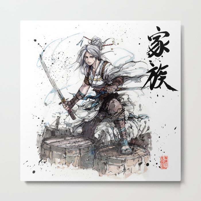 Samurai Girl with Japanese Calligraphy - Family - Ciri Parody Metal Print