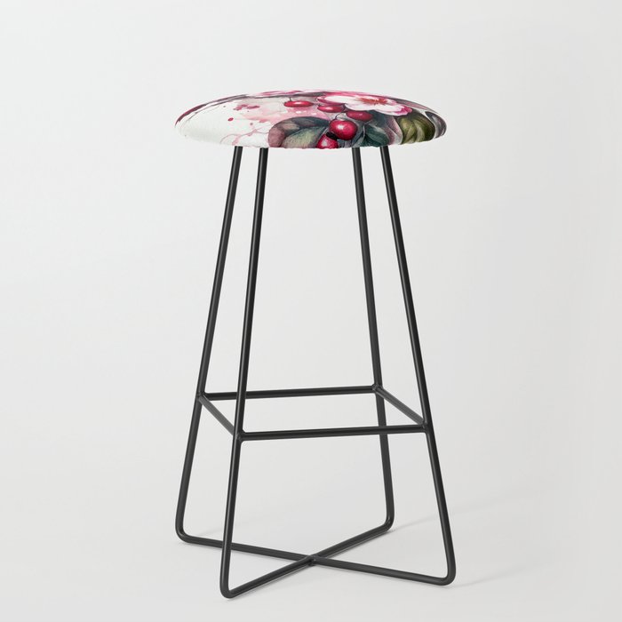 A wonderful watercolor garden, gold, pink, blue, green leaves, floral Bar Stool