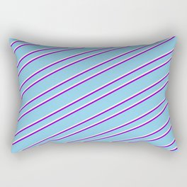 [ Thumbnail: Sky Blue, Beige, and Dark Violet Colored Pattern of Stripes Rectangular Pillow ]