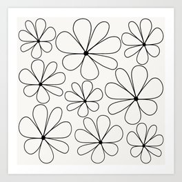 Retro Daisy Floral Line Art XXV Black and White Art Print
