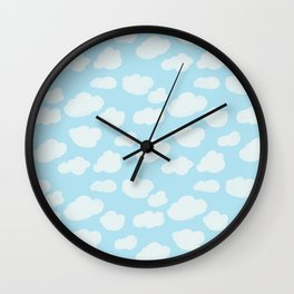 Happy Clouds - Blue and White, Sky Pattern Wall Clock | Dreamy, Sky, Dream, Heaven, Skypattern, Soft, Pattern, Cloudpattern, Puffycloud, Minimalist 