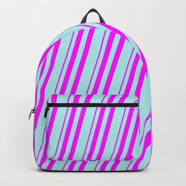 [ Thumbnail: Fuchsia & Turquoise Colored Striped/Lined Pattern Backpack ]