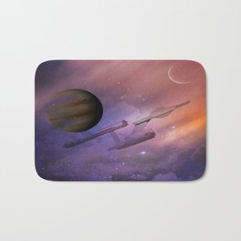 Maiden voyage Bath Mat | Stars, Planet, Space, Illustration, Starship, Digital, Jupiter, Moon, Sci-Fi, Galaxy 