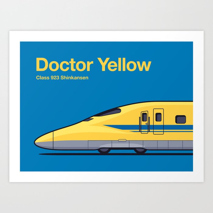 Doctor Yellow Class 923 Shinkansen Bullet Train Side Blue Art Print