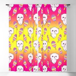 Cute happy playful cuddly funny baby kittens, sweet adorable yummy colorful Kawaii rainbow ice cream popsicles cartoon summer bright sunny yellow pink pattern design. Blackout Curtain