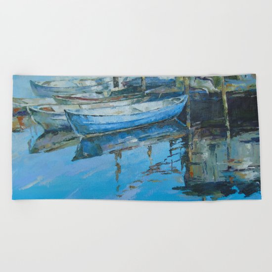 The girl at the pier Beach Towel