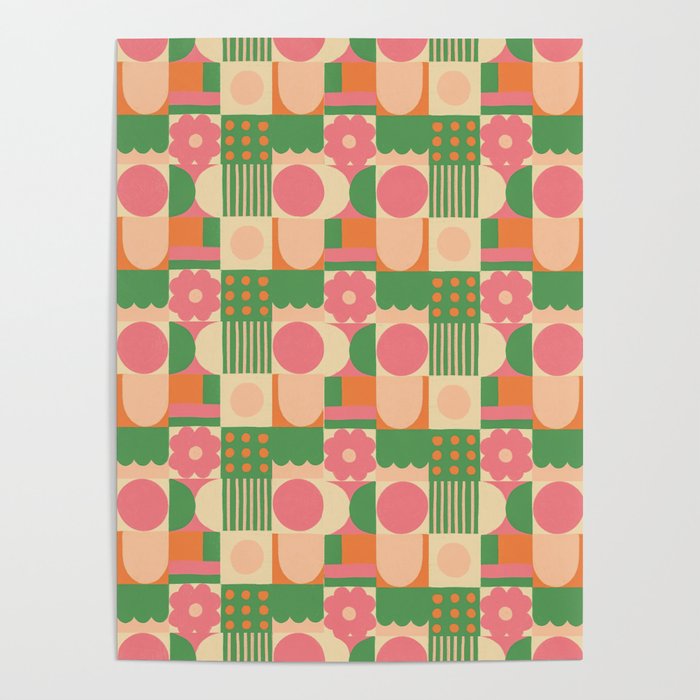 Green and pink tiles Poster
