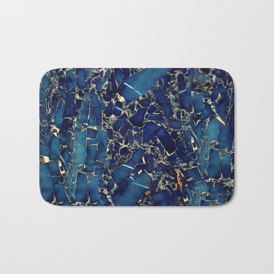 Dark blue stone marble abstract texture with gold streaks Bath Mat