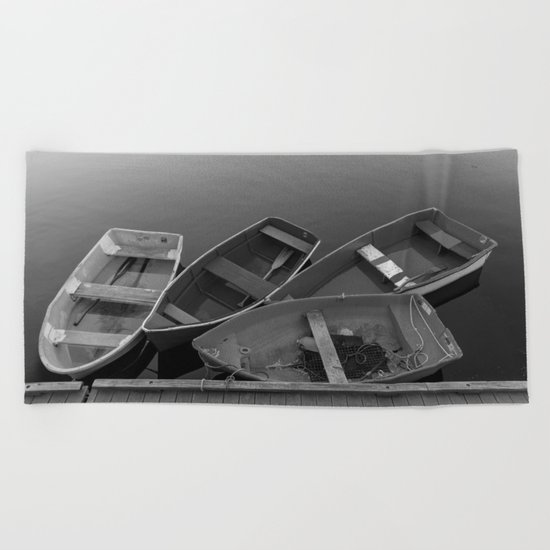 Four Skiffs B&W Beach Towel