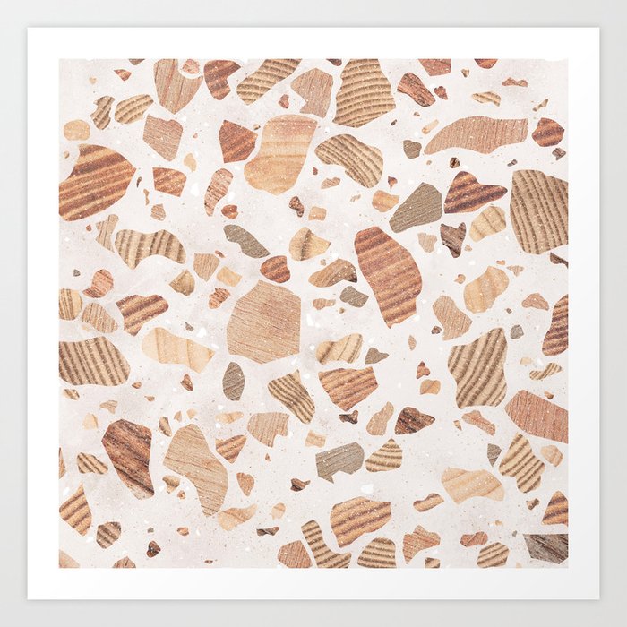 Terrazzo wood jesmonite brown white Art Print