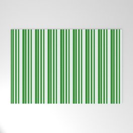[ Thumbnail: Forest Green & Mint Cream Colored Pattern of Stripes Welcome Mat ]