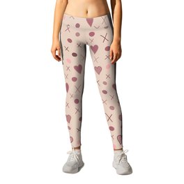 Plush pink doodle pattern with abstract hearts and polka dots Leggings