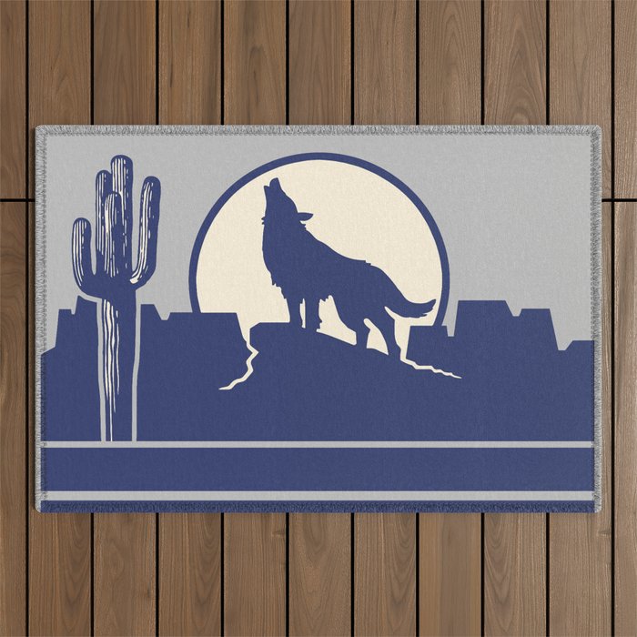 Howling at the Moon Landscape 237 Blue and Gray Outdoor Rug