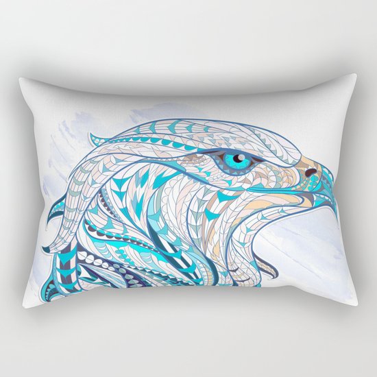 Blue Ethnic Eagle Rectangular Pillow