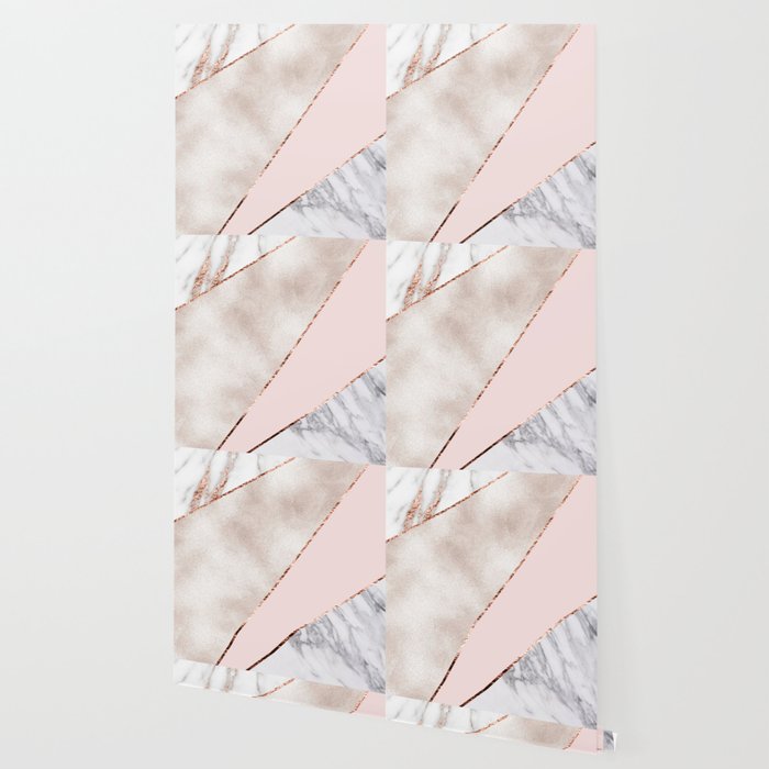 Spliced Mixed Rose Gold Marble Wallpaper By Marbleco Society6