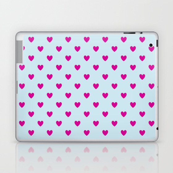Hearts All Over - fuchsia on light blue Laptop & iPad Skin