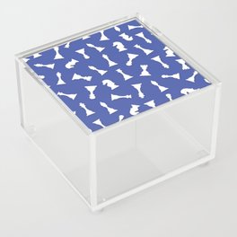 Chess White Pieces Art Print On Blue Background Pattern Acrylic Box