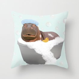 Bath time Baby Hippo Throw Pillow