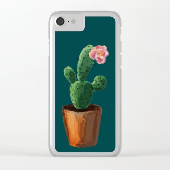 Three Cacti On Green Background Clear iPhone Case