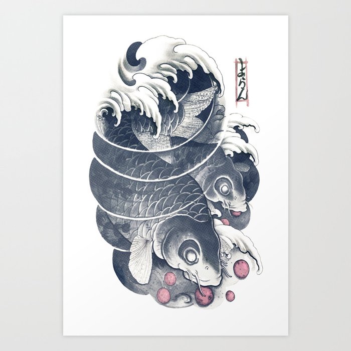 JAPANESE KOI FISH AND TATTOO ART DESIGN Edit T-Shirt Art Print by GOTEN2021  | Society6
