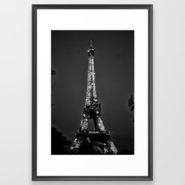 sparkling eiffel tower at night photo black and white  Framed Art Print