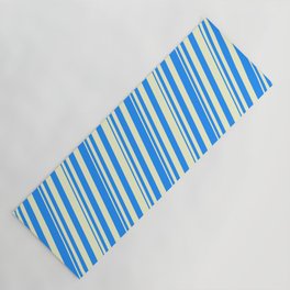 [ Thumbnail: Blue & Light Yellow Colored Stripes Pattern Yoga Mat ]