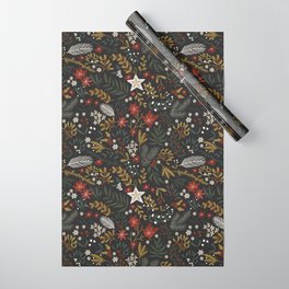 Dark holidays nature Wrapping Paper | Watercolor, Leaf, Leaves, Pattern, Painting, Nature, Dark, Digital, Holiday, Enjoy 