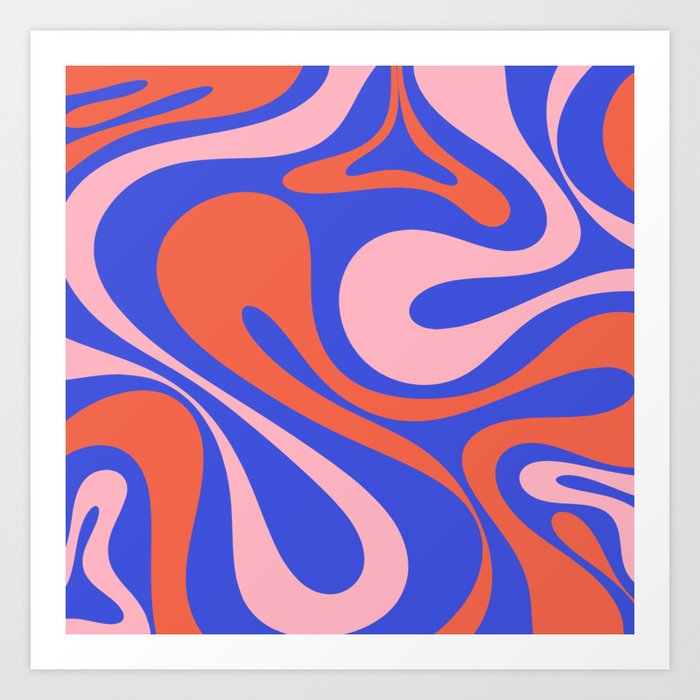 Mod Swirl Retro Abstract Pattern Bright Blue Orange Pink Art Print