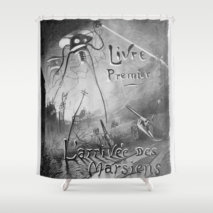 Arrival of the Martians - War of the Worlds vintage poster by Henrique Alvim Corrêa Shower Curtain