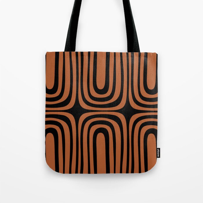 Midcentury Modern Rust and Black Confaab Abstract Pattern Tote Bag