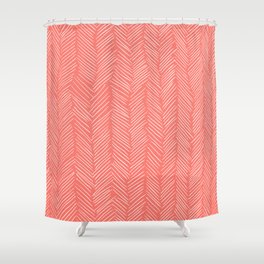Living Coral Herringbone Happiness Shower Curtain
