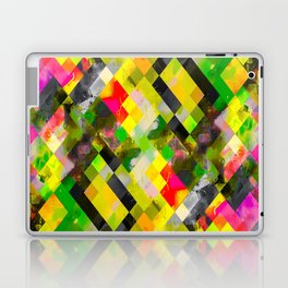 geometric pixel square pattern abstract background in green yellow pink Laptop Skin