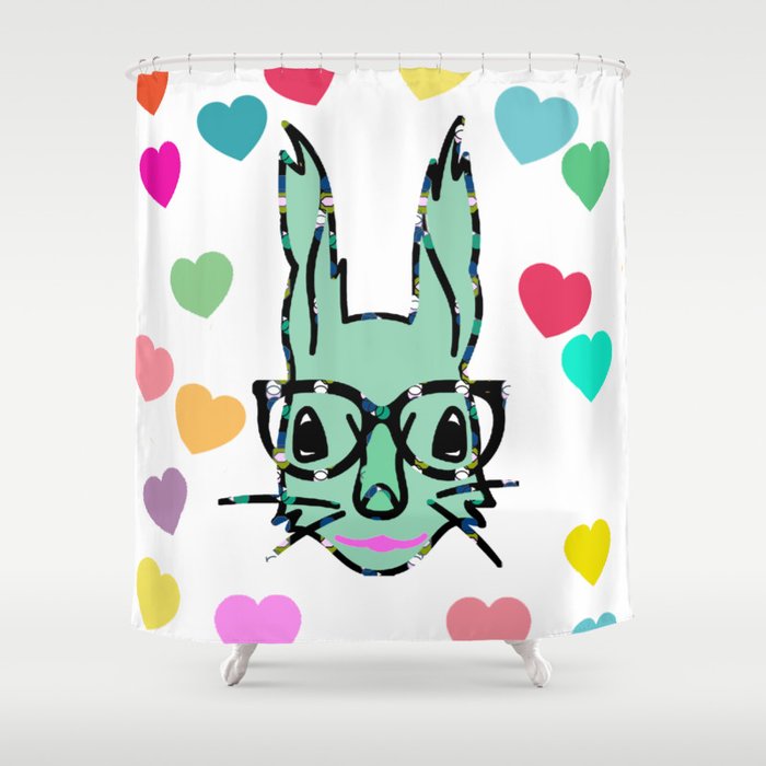 Bunny Wabbit Hearts Shower Curtain