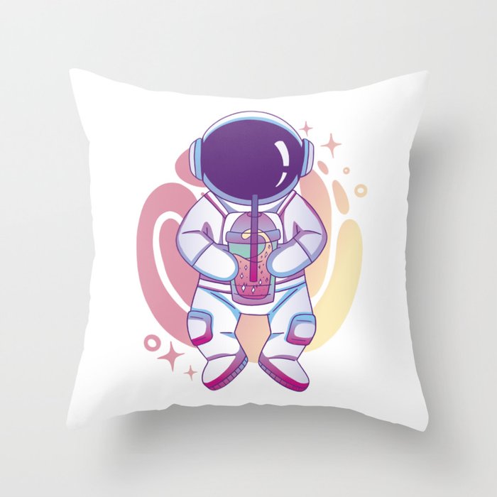  Boba Tea Astronaut Bubbles Tea Throw Pillow