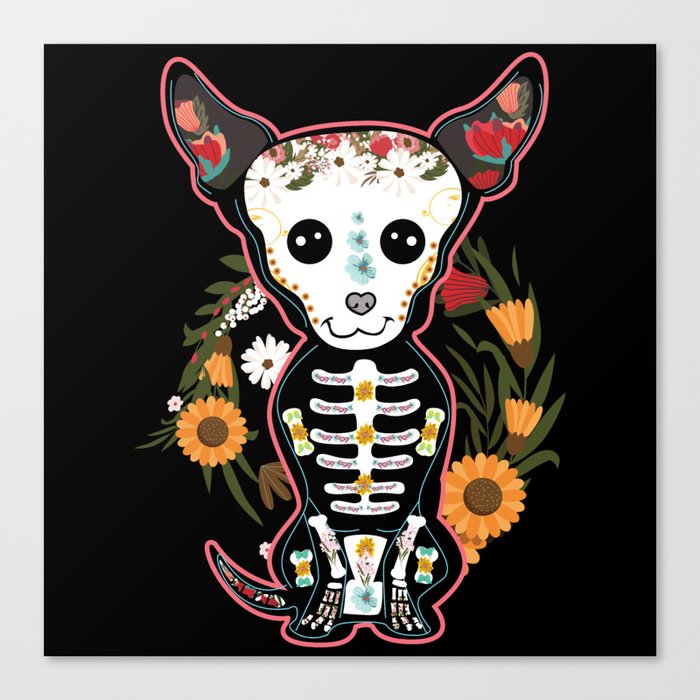 Muertos Day Of Dead Sugar Skull Chihuahua Dog Canvas Print