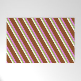 [ Thumbnail: Vibrant Green, White, Brown, Violet, and Black Colored Lines/Stripes Pattern Welcome Mat ]