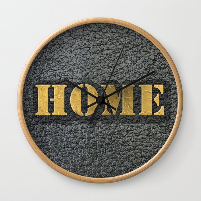 HOME black leather gold letters Wall Clock by JArt
