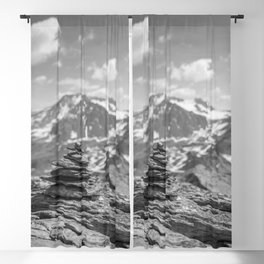 Black and white cairn in the french alps - vintage hiking mountains - landscape and travel photography Blackout Curtain