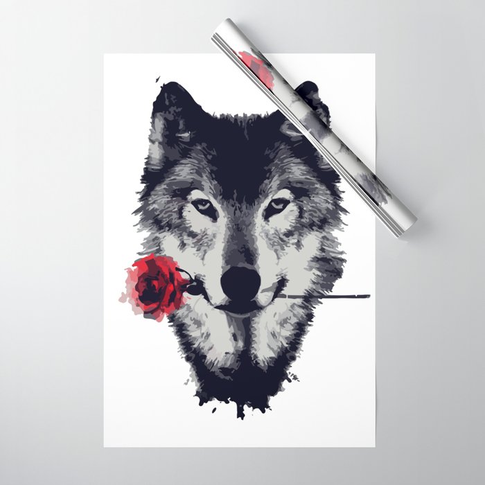 The Wolf With a Rose & Mountains Wrapping Paper