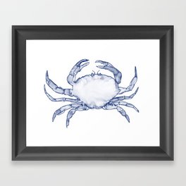 Crab Watercolor (Part of a Set of 3), Navy and White Framed Art Print