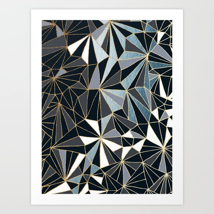 Stylish Art Deco Geometric Pattern Black Blue Gold Abstract