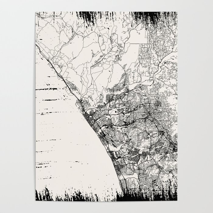 USA, Oceanside. City Map Drawing Poster