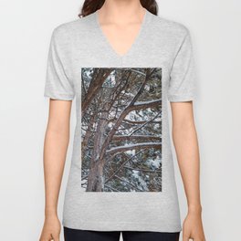 Snowy Trees Under the Sky V Neck T Shirt