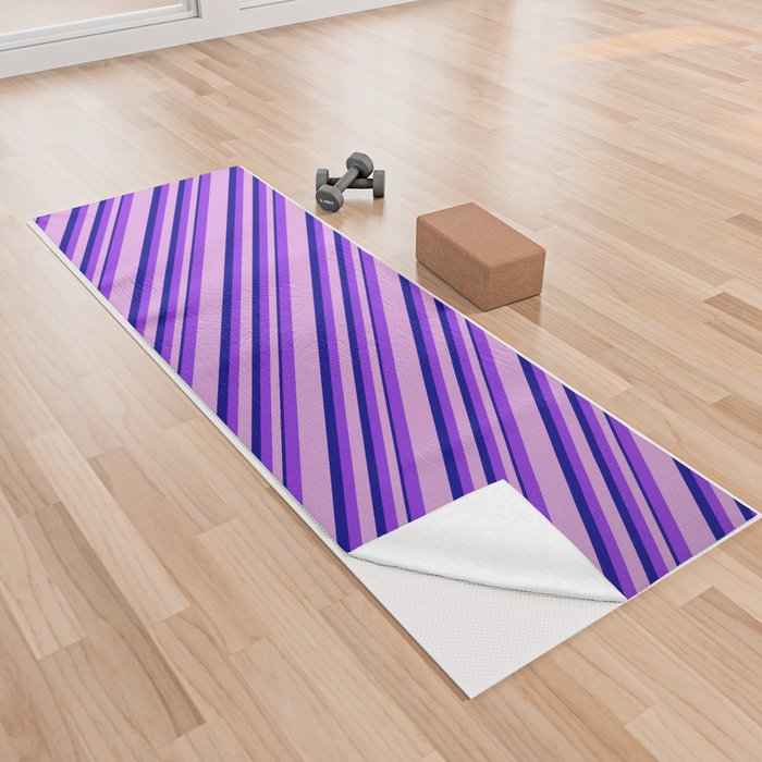 Plum, Purple & Dark Blue Colored Lines Pattern Yoga Towel