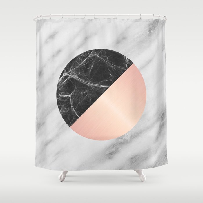 Carrara Italian Marble Black and Pink Shower Curtain