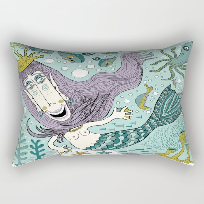 Quirky Mermaid with Sea Friends Rectangular Pillow