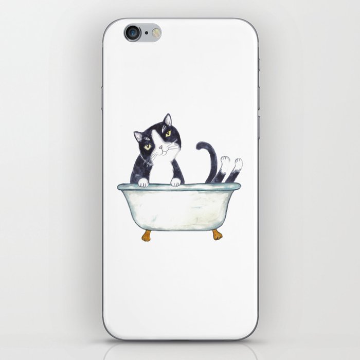 Tuxedo cat toilet Painting Wall Poster Watercolor iPhone Skin
