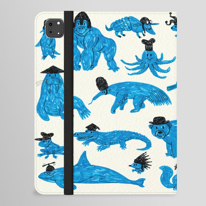 Blue Animals Black Hats iPad Folio Case
