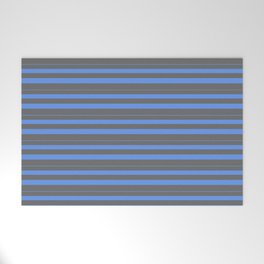 [ Thumbnail: Cornflower Blue and Dim Grey Colored Stripes Pattern Welcome Mat ]